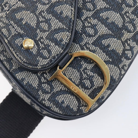 Christian Dior Trotter Canvas Saddle Shoulder Bag Navy Gold Tone Auth 209622V