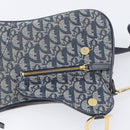 Christian Dior Trotter Canvas Saddle Shoulder Bag Navy Gold Tone Auth 209622V-26