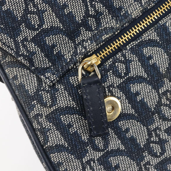 Christian Dior Trotter Canvas Saddle Shoulder Bag Navy Gold Tone Auth 209622V