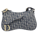 Christian Dior Trotter Canvas Saddle Shoulder Bag Navy Gold Tone Auth 209622V-2