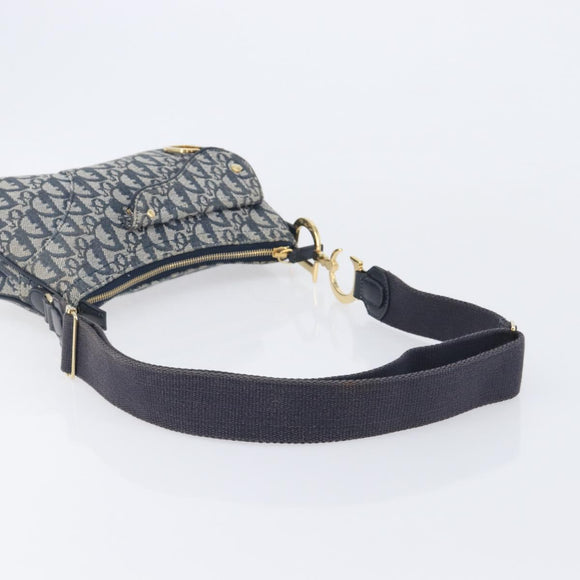 Christian Dior Trotter Canvas Saddle Shoulder Bag Navy Gold Tone Auth 209622V