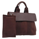 HERMES Valparaiso PM Hand Bag Canvas Brown Silver Auth 209635V-1