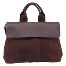 HERMES Valparaiso PM Hand Bag Canvas Brown Silver Auth 209635V-2