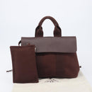 HERMES Valparaiso PM Hand Bag Canvas Brown Silver Auth 209635V-25