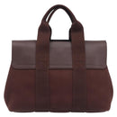 HERMES Valparaiso PM Hand Bag Canvas Brown Silver Auth 209635V-3