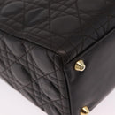 Christian Dior Canage Lady Dior Hand Bag Lamb Skin Dark Brown Gold Auth 209640V-12
