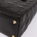 Christian Dior Canage Lady Dior Hand Bag Lamb Skin Dark Brown Gold Auth 209640V-13