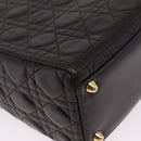 Christian Dior Canage Lady Dior Hand Bag Lamb Skin Dark Brown Gold Auth 209640V-14