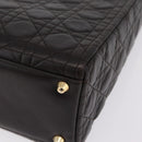 Christian Dior Canage Lady Dior Hand Bag Lamb Skin Dark Brown Gold Auth 209640V-15