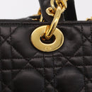 Christian Dior Canage Lady Dior Hand Bag Lamb Skin Dark Brown Gold Auth 209640V-16