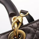 Christian Dior Canage Lady Dior Hand Bag Lamb Skin Dark Brown Gold Auth 209640V-18