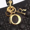 Christian Dior Canage Lady Dior Hand Bag Lamb Skin Dark Brown Gold Auth 209640V-19