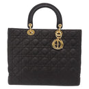 Christian Dior Canage Lady Dior Hand Bag Lamb Skin Dark Brown Gold Auth 209640V-2