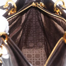 Christian Dior Canage Lady Dior Hand Bag Lamb Skin Dark Brown Gold Auth 209640V-22