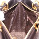 Christian Dior Canage Lady Dior Hand Bag Lamb Skin Dark Brown Gold Auth 209640V-23