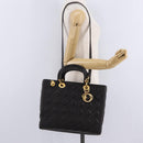 Christian Dior Canage Lady Dior Hand Bag Lamb Skin Dark Brown Gold Auth 209640V-27