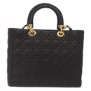 Christian Dior Canage Lady Dior Hand Bag Lamb Skin Dark Brown Gold Auth 209640V-3