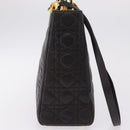 Christian Dior Canage Lady Dior Hand Bag Lamb Skin Dark Brown Gold Auth 209640V-5