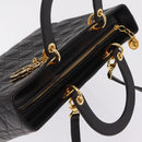 Christian Dior Canage Lady Dior Hand Bag Lamb Skin Dark Brown Gold Auth 209640V-6