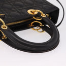 Christian Dior Canage Lady Dior Hand Bag Lamb Skin Dark Brown Gold Auth 209640V-7