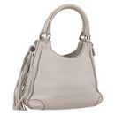 CHANEL Hand Bag Leather Ivory Silver CC Auth 209642V-1