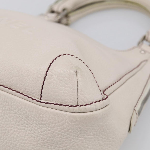 CHANEL Hand Bag Leather Ivory Silver CC Auth 209642V