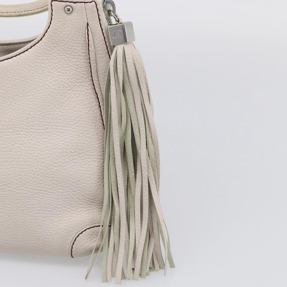 CHANEL Hand Bag Leather Ivory Silver CC Auth 209642V