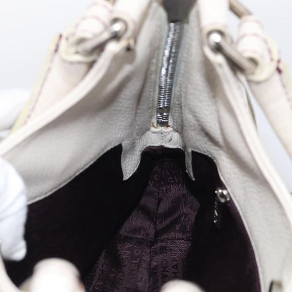 CHANEL Hand Bag Leather Ivory Silver CC Auth 209642V