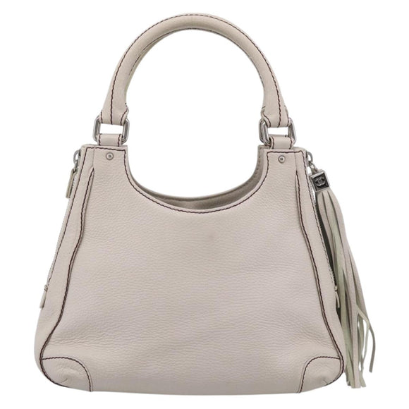 CHANEL Hand Bag Leather Ivory Silver CC Auth 209642V