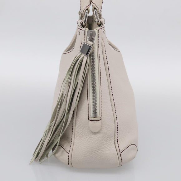 CHANEL Hand Bag Leather Ivory Silver CC Auth 209642V