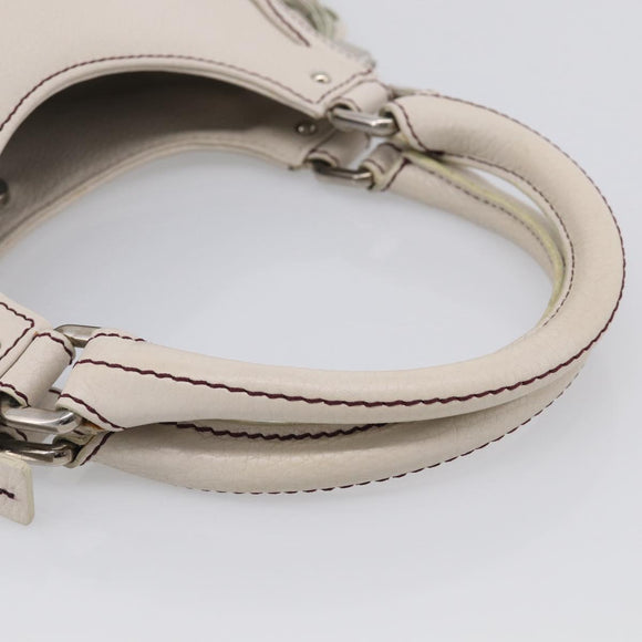 CHANEL Hand Bag Leather Ivory Silver CC Auth 209642V