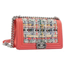 CHANEL Boy Chanel Chain Shoulder Bag Leather Tweed Multicolor CC Auth 209643SAM-1