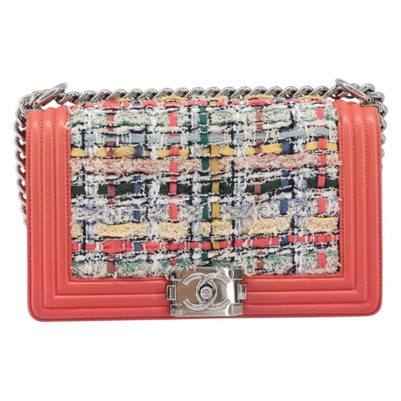 CHANEL Boy Chanel Chain Shoulder Bag Leather Tweed Multicolor CC Auth 209643SAM