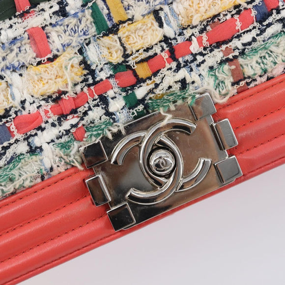 CHANEL Boy Chanel Chain Shoulder Bag Leather Tweed Multicolor CC Auth 209643SAM