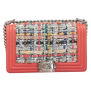 CHANEL Boy Chanel Chain Shoulder Bag Leather Tweed Multicolor CC Auth 209643SAM-2
