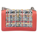 CHANEL Boy Chanel Chain Shoulder Bag Leather Tweed Multicolor CC Auth 209643SAM-3