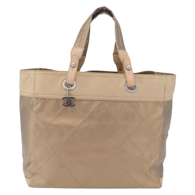 CHANEL Paris Biarritz Tote Bag Canvas Gold Silver CC Auth 209649A - 0