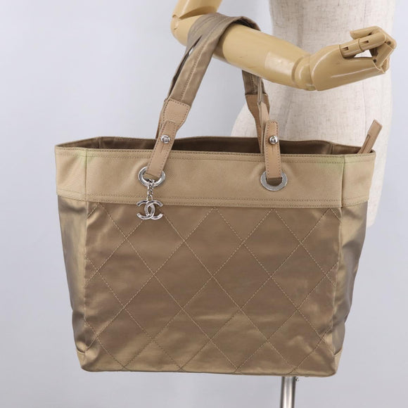 CHANEL Paris Biarritz Tote Bag Canvas Gold Silver CC Auth 209649A