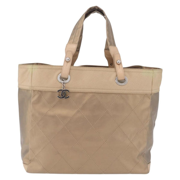 CHANEL Paris Biarritz Tote Bag Canvas Gold Silver CC Auth 209649A