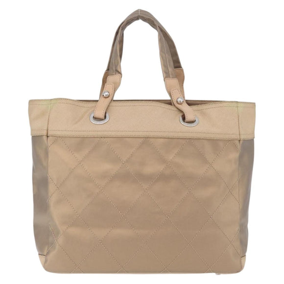 CHANEL Paris Biarritz Tote Bag Canvas Gold Silver CC Auth 209649A