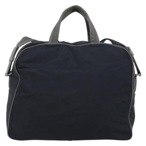 PRADA Boston Bag Hand Bag Nylon Patent 2 Set Black Navy Auth 209655