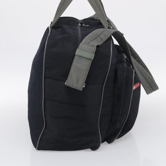 PRADA Boston Bag Hand Bag Nylon Patent 2 Set Black Navy Auth 209655