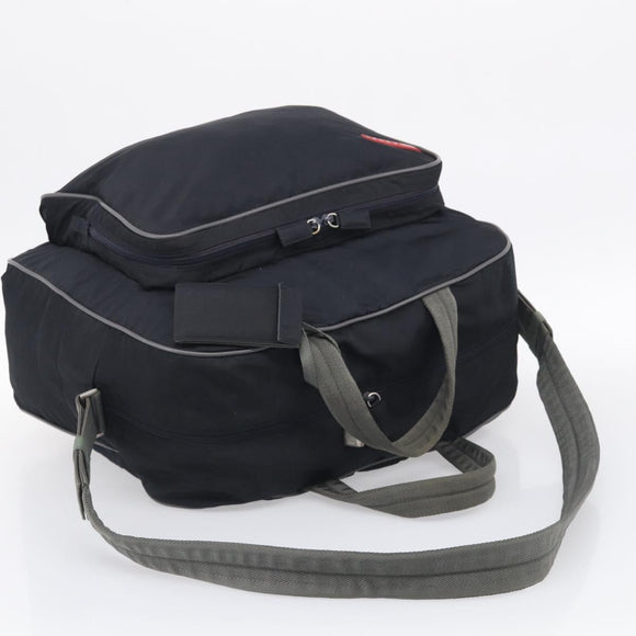 PRADA Boston Bag Hand Bag Nylon Patent 2 Set Black Navy Auth 209655