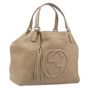 GUCCI Soho Hand Bag Leather Beige Gold Tone 282309 Auth 209658V-1