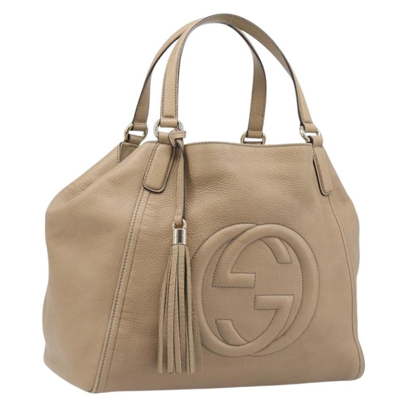 GUCCI Soho Hand Bag Leather Beige Gold Tone 282309 Auth 209658V