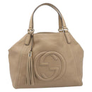 GUCCI Soho Hand Bag Leather Beige Gold Tone 282309 Auth 209658V-2