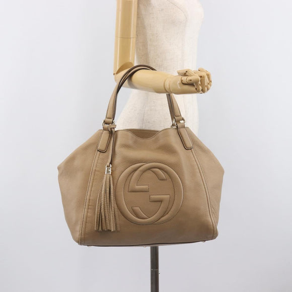GUCCI Soho Hand Bag Leather Beige Gold Tone 282309 Auth 209658V