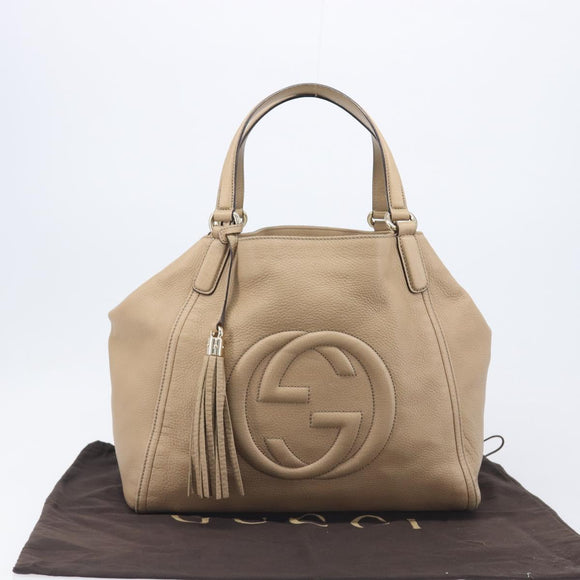GUCCI Soho Hand Bag Leather Beige Gold Tone 282309 Auth 209658V