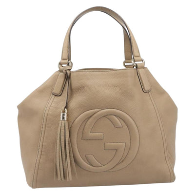 GUCCI Soho Hand Bag Leather Beige Gold Tone 282309 Auth 209658V - 0