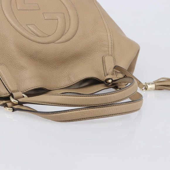 GUCCI Soho Hand Bag Leather Beige Gold Tone 282309 Auth 209658V
